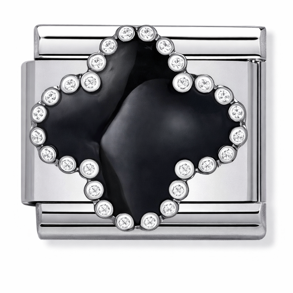 Black Quatrefoil Silver